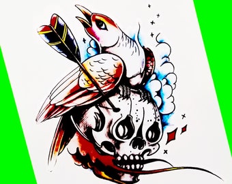 Lantern Press Postcard Tattoo Flash Sheet Swallow 