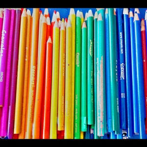 Rainbow Pencil Crayons Technicolor Fun Artsy Fartsy Small Business Alberta NEW Pink Skull Exclusive Snail Mail Revolution Postcard image 1