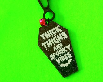 Coffin 80s Repop Plastic Charms Thick Thighs and Spooky Vibes Charm Necklace Bracelet *NEW* Clip Bell Pendant Trinket Nostalgia Halloween