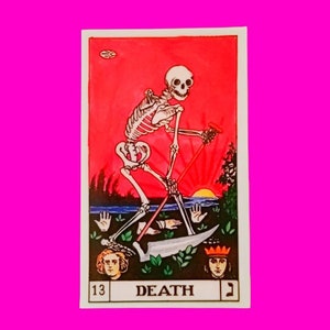 Carte Loteria La Muerte, squelette de la mort et faux, diseuse de bonne aventure, jeu du futur, autocollant en vinyle imperméable