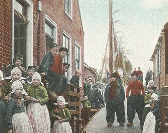 Netherlands Volendam Local Culture Costume Daily Life Harbor Fishing Village Historic Europe 1908 Postally Unused Vintage Postcard Set of 6