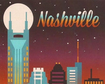 Lantern Press Nashville Tennessee Retro Skyline US Bridge Downtown Paddlewheel Souvenir Exclusive Pen Pal Snail Mail Authentic Postcard NEW