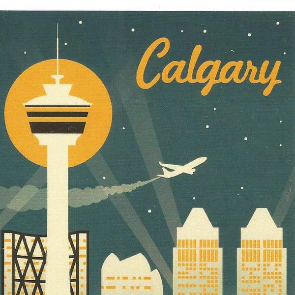 Lantern Press Calgary Alberta Canada Tower Retro Skyline Bow Buildings Downtown Yahoo Stampede Pen Pal Snail Mail Authentic Postcard NEW