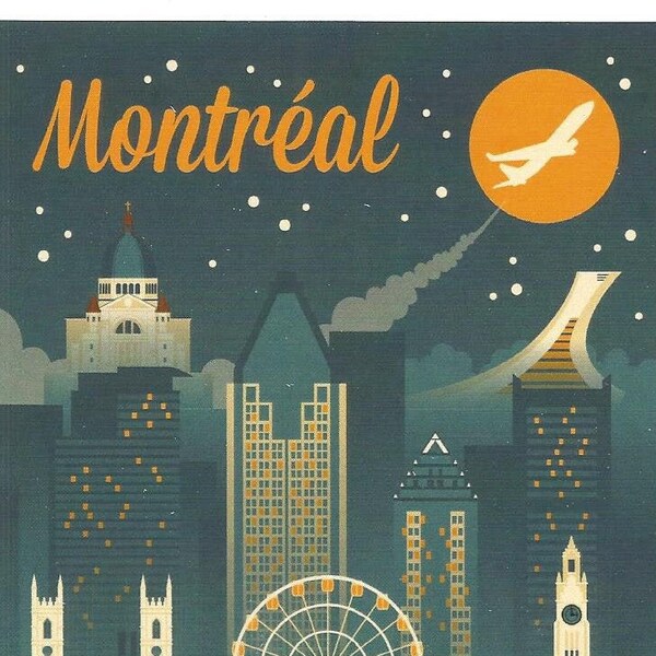 Lantern Press Montreal Skyline Retro Scene QC Quebec Olympic Canada Tourist Souvenir Exclusive Pen Pal Snail Mail Authentic Postcard NEW