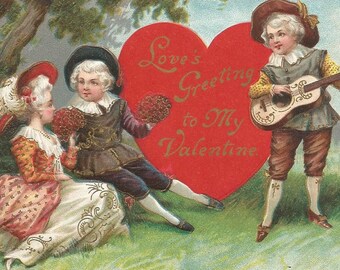 Vintage 1910s Postcard Love Greeting to my Valentine Sweet Serenade Romantic Country Scene Correspondence Divided Back Era Postally Unused