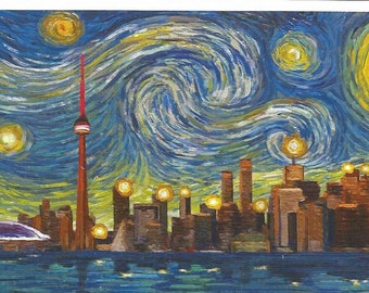 Lantern Press Toronto Starry Night VanGogh Ontario Skydome Tower Canada Tourist Souvenir Exclusive Pen Pal Snail Mail Authentic Postcard NEW