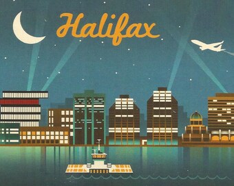 Lantern Press Halifax Skyline Retro Scene NS Nova Scotia Canada Tourist Souvenir Exclusive Pen Pal Snail Mail Authentic Postcard NEW