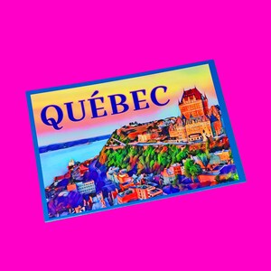 Québec Canada Chateau Frontenac série Color Pops Centre-ville fleuve Saint-Laurent Parlement Souvenir touristique amusant Carte postale authentique crâne rose