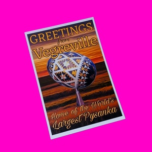 Vegreville El huevo de Pascua ucraniano Pysanka más grande del mundo Alberta Canadá Recuerdo turístico Atracción en la carretera Cosas grandes Calavera rosa Postal