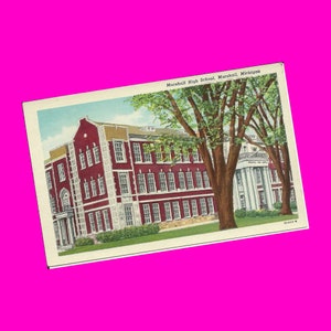 Carte postale vintage des années 1910 du Michigan, bâtiment du lycée Marshall Architecture College Redhawks, frontière blanche, époque non utilisée