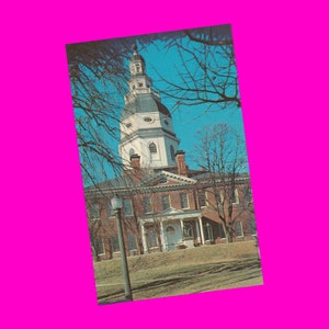 Maryland Vintage anni '50 Cartolina Annapolis State House Capitol Building Governo coloniale Architettura Fotocromia Era Postalmente inutilizzata