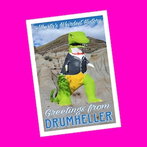 Drumheller Alberta Canada Dinosaure Hoodoos Badlands Dino Statue Souvenir touristique Exclusif Snail Mail Authentique Carte Postale Rose Crâne