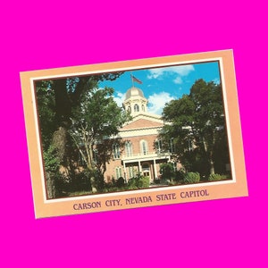 Carte postale vintage des années 1980 du Nevada, Carson City State Capitol Building Architecture, gouvernement, vacances dans le désert, époque photochrome non utilisée
