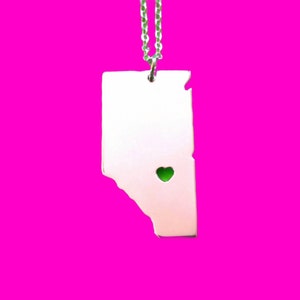 Alberta Strong Proud and True Province Shape Cutout Heart Pendant Necklace Silver