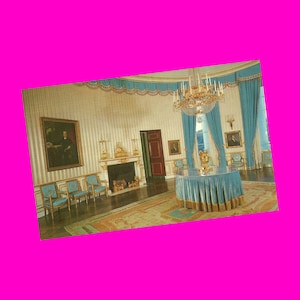 Carte postale Washington DC vintage des années 50, district de la maison blanche, chambre bleue, manoir exécutif, Amérique, États-Unis, photochrome