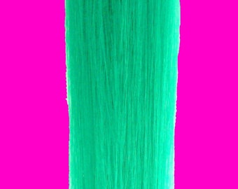 Candy Stripers Mermaid Turquoise Teal Green Bright Neon Hair Extension Clip In Barrettes Long Synthetic Straight 20&quot;