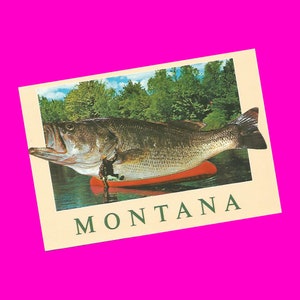Montana Vintage 1980s Postcard Big Fish Historic Wagon Train Western Retro Kicz Karta Fotochromowa Road Trip Poczty Nieużywana - Zestaw Dwóch