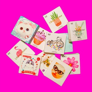 Stickers aveugles en boîte Plantes succulentes cactus Chats porte-bonheur Cupcakes Desserts délicieux Ensemble d'autocollants mats ou semi-brillants de différentes marques