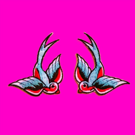 Biker Bird Patches Pair Pair Of Black & White Iron Sew-On Swallow - Foto 5