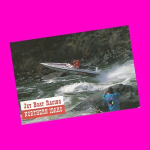 Carte postale vintage des années 1990 dans l'Idaho, course de bateaux à réaction Clearwater River, Lewiston, Kamiak, Whitebird Adventure, voyage sur la route amusant, courrier postal non utilisé