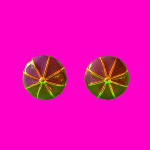 Vintage 1950s Purple Enamel and Gold Round Retro Kitsch Rockabella Pinup Burlesque Jewelry Circle Button Clip Back Earrings