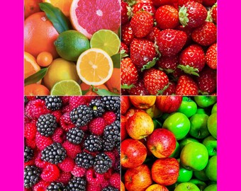 Divertimento fruttato Fragola Agrumi Mele Mora Arancia Pompelmo Bacche Estate Luminoso Yums Autentico Teschio Rosa Cartolina Set di quattro carte