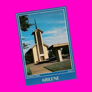 Carte postale vintage des années 1980 du Kansas Abilene, président Eisenhower, chapelle, lieu de repos, église religieuse, historique, photochrome, époque postale, non utilisée