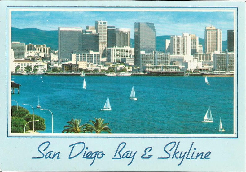 California Vintage Postcards San Diego Bay and Skyline City Etsy