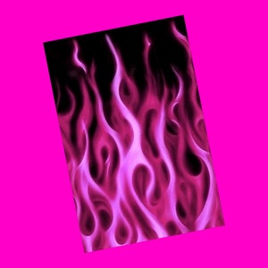 Carte postale hot rod rose fuchsia flammes en technicolor brossé à l'air petite entreprise Alberta, NOUVELLE carte postale exclusive Snail Mail Revolution rose crâne