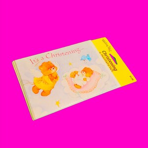 Convites de batismo Batismo Teddy Bear Angel Vintage Kitsch Super Cute Religioso Retro Selado Desejando Bem Conjunto de Quatro Cartões Envelopes