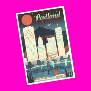 Lanterne Presse Portland Oregon Horizon rétro Ponts des États-Unis Bâtiments Vue Souvenir touristique Exclusif Correspondant Snail Mail Authentique Carte postale NOUVEAU