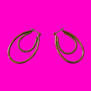 Vintage 1980s Gunmetal Silver Double Drop Hoop Pierced Lever Latch Post Earrings