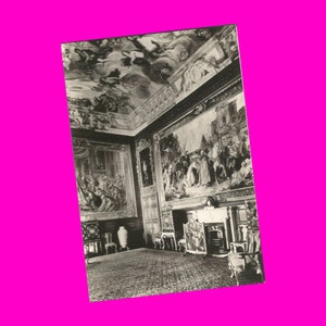 Château de Windsor, Royaume-Uni, Royaume-Uni, salle d'audience intérieure, photographie de la reine Catherine, RPPC, carte postale ancienne des années 1900, non utilisée
