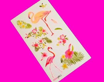 Flamingo Paradise Toucan Tropical Birds Flowers and Fun Feathers Fruit Contemporary Mix Sheet Colour Temporary Tattoo - More Styles