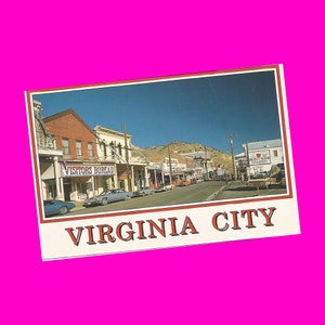 Nevada Vintage 1980s Postkarte Virginia City Street View Delta Saloon Verfluchter Suizidtisch Urlaub Photochrome Ära Postal unbenutztes 5er-Set