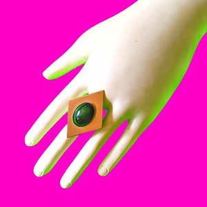 Black and Silver Geometric Vintage Charm Glossy Swanky Retro Mod Kitsch Upcycled Refurbished Sustainable Fashion Cocktail Ring
