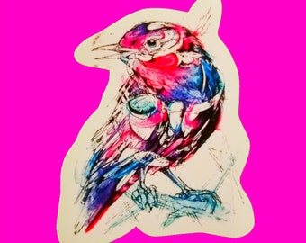 WIEDER AUF LAGER - Vogel Skizze Samen und Käfer Esser Süßer Sparrow Bunt Cutie Aquarell Wunder Wasserdichte Vinyl Aufkleber