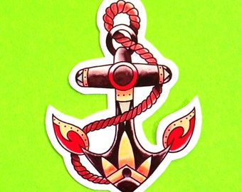 BACK IN STOCK - Anchor Traditional Old School Tattoo Flash Inspired Colourful Waterproof Vinyl Sticker