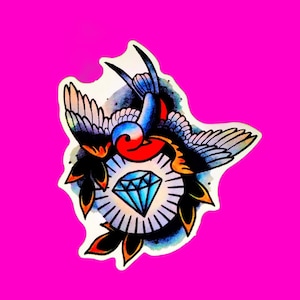 Vogels Old School traditionele Tattoo Flash Tanager Toekan zwaluw nautische sterren rozen bloemen glanzende vinyl sticker - meer stijlen