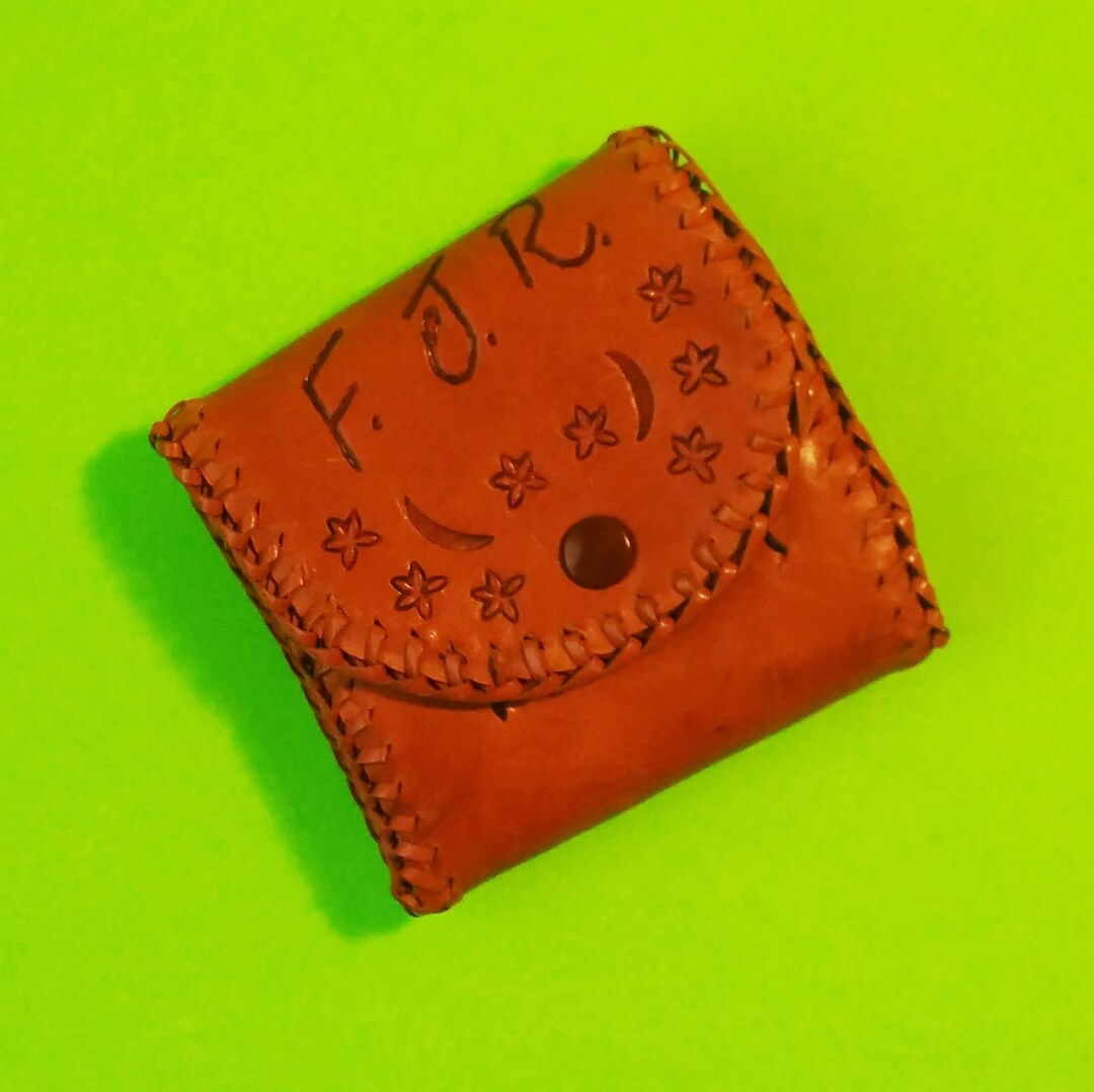 Leather Bullet Case Hand Tooled Amber Flower Crescent Moon Handmade Retro Vintage Kitsch Cowboy