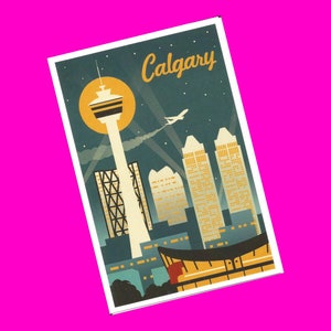 Lantern Press Calgary Alberta Canada Tower Retro Skyline Bow Buildings Centre-ville Yahoo Stampede Pen Pal Snail Mail Carte postale authentique NEUF