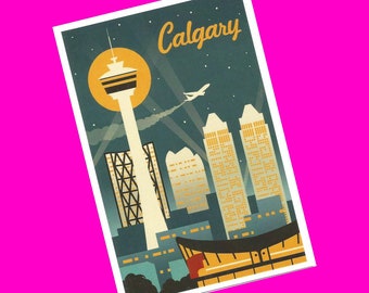 Lantern Press Calgary Alberta Canada Tower Retro Skyline Bow Buildings Downtown Yahoo Stampede Pen Pal Snail Mail Authentic Postcard NEW