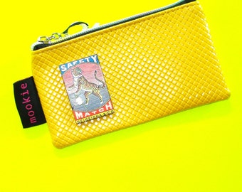 Wild Tiger Safety Mustard Yellow Vintage Matchbook Cover Blue Zippered Pouch Coin Purse Cosmetics Bag
