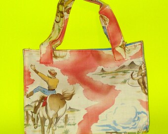 LAST ONE! Stampede Cowgirl Red Cowboy Western Bucking Horses Rodeo Printed Purse