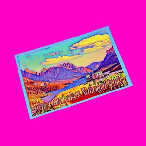 Parc national des Lacs-Waterton, Alberta, Canada Série Color Pops, Souvenir de l'hôtel Prince de Galles, montagnes pittoresques, Crâne rose authentique, carte postale