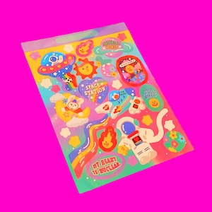 MissyP Space Bears niedliche Einhörner Regenbogen Delphin Picknick Fun Schloss koreanische Deko Diecut Bunt Vinyl glänzend Aufkleber Bogen Set - mehr Styles