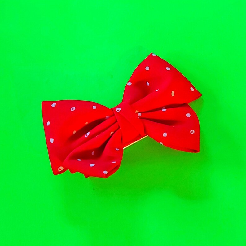 Polka Dot Bow Red Mint Green Rockabella Pinup Style Punk Punx Sweater Girl Accessory Retro Kitsch Alligator Hair Clip image 1