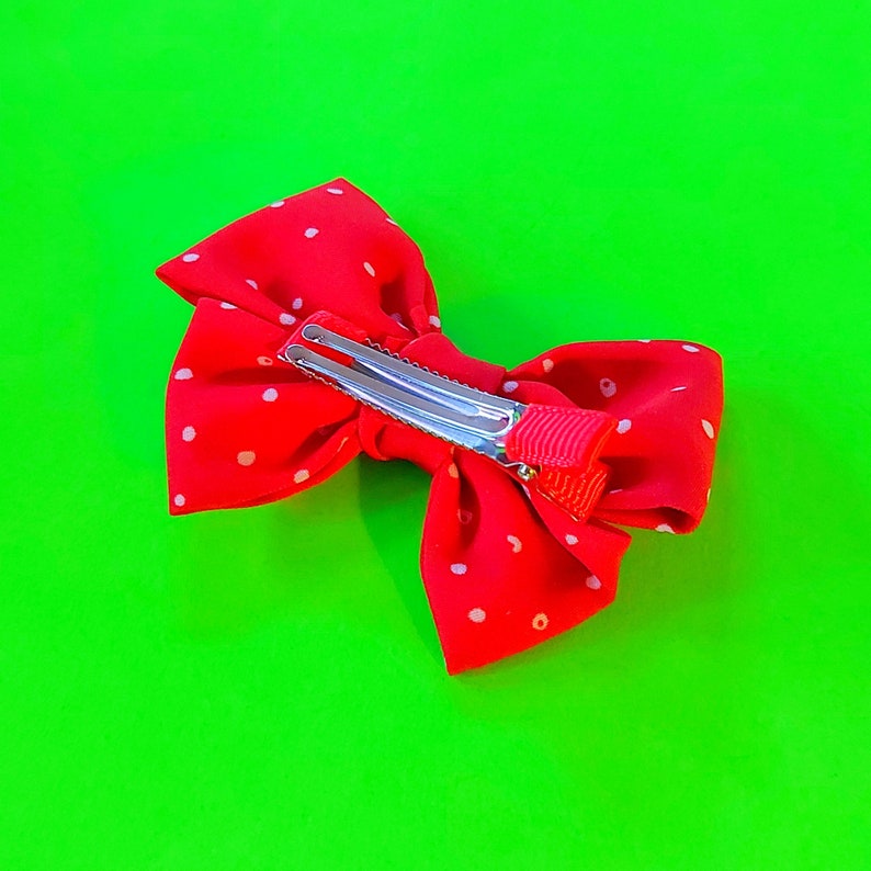 Polka Dot Bow Red Mint Green Rockabella Pinup Style Punk Punx Sweater Girl Accessory Retro Kitsch Alligator Hair Clip image 3