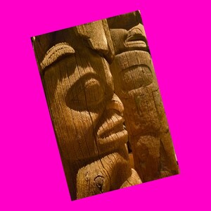 Galerie de mâts totémiques Musée royal de la Colombie-Britannique Sculptures sur bois Victoria Petite entreprise NOUVELLE carte postale exclusive PinkSkull Snail Mail Revolution