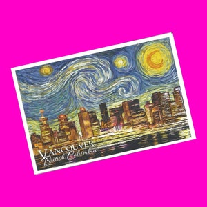 Lantern Press Vancouver Skyline Van Gogh Starry Night BC Colombie-Britannique Canada Exclusivité Pen Pal Snail Mail Carte postale authentique NEUF